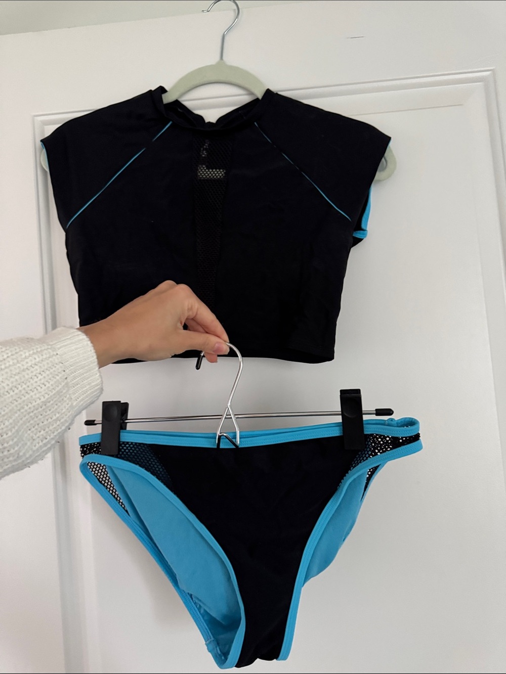 Black Swim Bikini Bottoms with Bright Turquoise Trim - Women